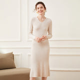 Women's Ribbed V-Neck Cashmere Soft Knit Slim Dresses for Women