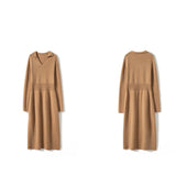 Collared V-Neck Cashmere Wool Sweater Lapel Dress for Women