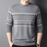Men’s Striped 100% Cashmere Crew Neck Cashmere Sweater