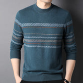Menโs Striped 100% Cashmere Crew Neck Cashmere Sweater