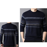 Men’s Striped 100% Cashmere Crew Neck Cashmere Sweater