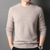 Menโs Cable Shoulder 100% Cashmere Crew Neck Sweater