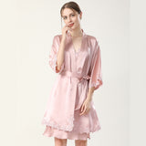 Sexy V Neck With Lace Split Women's Silk Robes Ladies Silk Set for Ladies