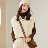 Knitted V-neck Cashmere Pullover Trim Sweater Tops Vest