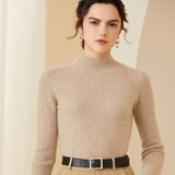 Lightweight Ribbed Mock Neck Tops Cashmere Sweater