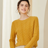 Women's Round Neck Thickened Casual Cable Cashmere Sweater