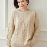 Women's Round Neck Diamond Loose Thickened Knitted Sweater