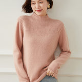 Half Turtleneck Pullover Textured Cashmere Wool Sweater