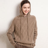Women's Wool Diamond-Knit Hoodie  Cashmere Sweater