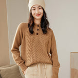 Textured Button-Neck Thickened Half Turtleneck Cashmere Sweater
