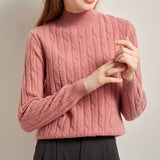 Half turtleneck Long-sleeved Cable Knit Casual Cashmere Sweater
