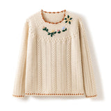 Women's Hand-Embroidered Cable-Knit Thick Pure Cashmere Sweater