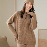 Textured Button-Neck Thickened Half Turtleneck Cashmere Sweater