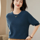 Round neck Half Turtleneck Women's 100% Pure Cashmere Sweater  Short Sleeve Hollow Thin Cashmere Sweater