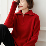 Retro Large Lapel Long-sleeved Casual Cashmere Sweater