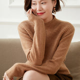 Half Turtleneck Pullover Textured Cashmere Wool Sweater