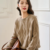 Textured Crew Neck Thickened Twist Loose Cashmere Sweater