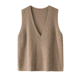 Ribbed V-Neck Knit Vest Sleeveless Cashmere Sweater Top