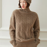 Thickened High Collar Twist Loose Cashmere Sweater for women