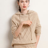 Women's Wool Diamond-Knit Hoodie  Cashmere Sweater