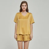 Luxury V neck Short Silk Nightwear Silk Pajamas Set for Women