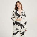 Women's animal Print Silk Pajamas Mulberry Silk Panther Pajama Set
