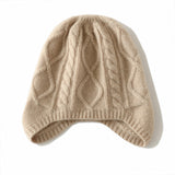 Winter Warm Cable Knit Cashmere Hat with Ear Flaps