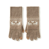 100% Cashmere Gloves Warm Christmas Gloves with Reindeer