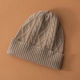 Winter Warm Classic Cable Knit Cashmere Beanie  Hat