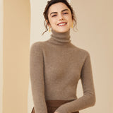 Cashmere Wool Blend Turtleneck Sweater for Women – Slim Fit Knit Pullover Top