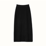 Textured Rib Straight Slit Knitted Hip Cashmere Midi Skirt Dress