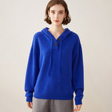Women’s 100% Cashmere Hooded Sweater with Button Placket