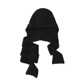 Winter Cashmere Hooded Cable Knit Pullover Headscarf Hoodie Hat
