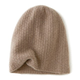 100% Cashmere Waffle Knit Soft Warm Beanie Hat for Women