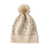 Women's Warm Patterned Knitted Cashmere Hat with Fur Pom
