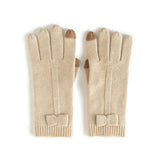 Women's 100% Cashmere Gloves Soft Cable Knitted Gloves with Bow