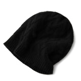 100% Cashmere SlouchyBasket Weave Knit Beanie Hat for Women