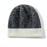 Winter Two-Tone Rib Knit Beanie Soft Warm Thickened Cashmere Hat