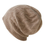 100% Cashmere SlouchyBasket Weave Knit Beanie Hat for Women