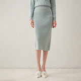 Ribbed Women's High-waist Slim Cashmere Knitted Midi Hip Skirt