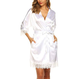 Women Silk Kimono Robes With Lace Silk Short Robes