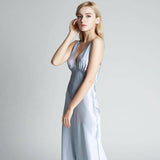 Deep V Neck Long Silk Nightgown Women Silk Maxi Slip Dress