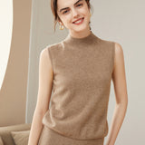 100% Pure Cashmere Sleeveless Mock Neck Top for Women – Lightweight Knit Layering Sweater