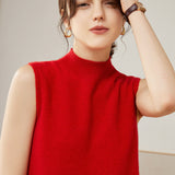 100% Pure Cashmere Sleeveless Mock Neck Top for Women – Lightweight Knit Layering Sweater