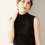 100% Pure Cashmere Sleeveless Mock Neck Top for Women – Lightweight Knit Layering Sweater