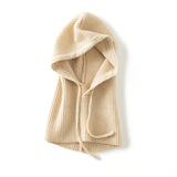 100% Pure Cashmere Hat Ribbed Cashmere Hooded Scarf