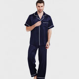 22 Momme Mulberry Silk Men’s Pajama Set – Short Sleeve Top with Long Pants Sleepwear
