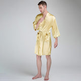 Men's Silk Robe Luxury Pure Mulberry Silk Bathrobes with Pockets