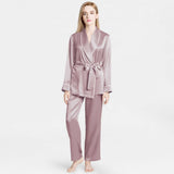 Mulberry Silk Long Sleeve Pajama Set for Women with Adjustable Waist Belt