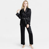 Mulberry Silk Long Sleeve Pajama Set for Women with Adjustable Waist Belt